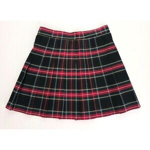NEW Los Angeles Apparel Plaid Schoolgirl Pleated Skirt Blk Red Yellow  28" Waist